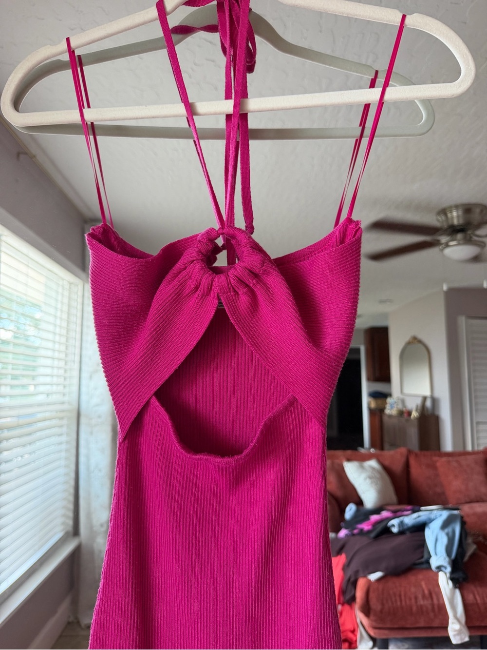 Bold Fuchsia Halter Maxi Dress with Ring Detail - Picture 2 of 3